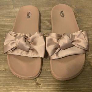 Blush satin slides